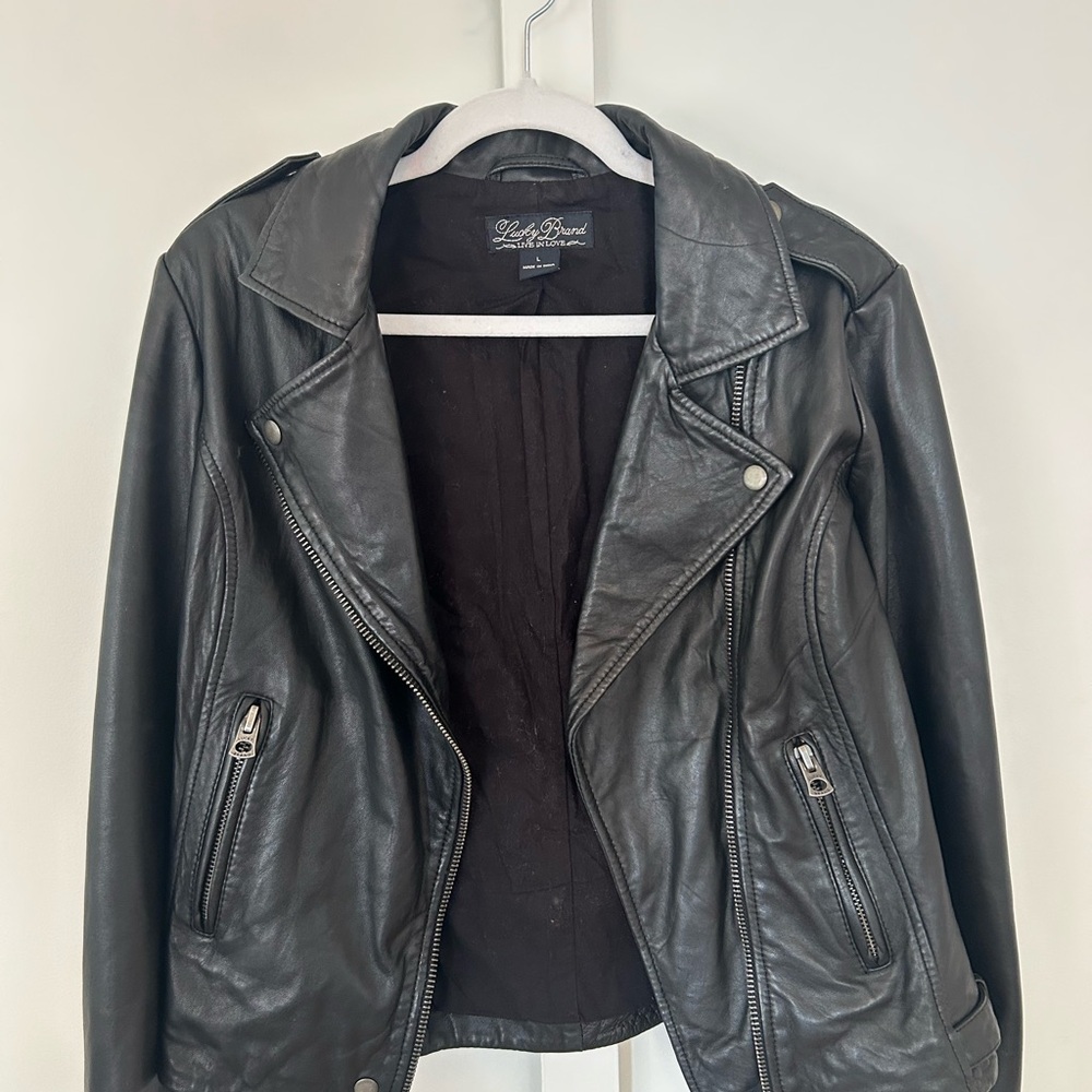 Lucky Brand Black Leather Motorcycle Jacket